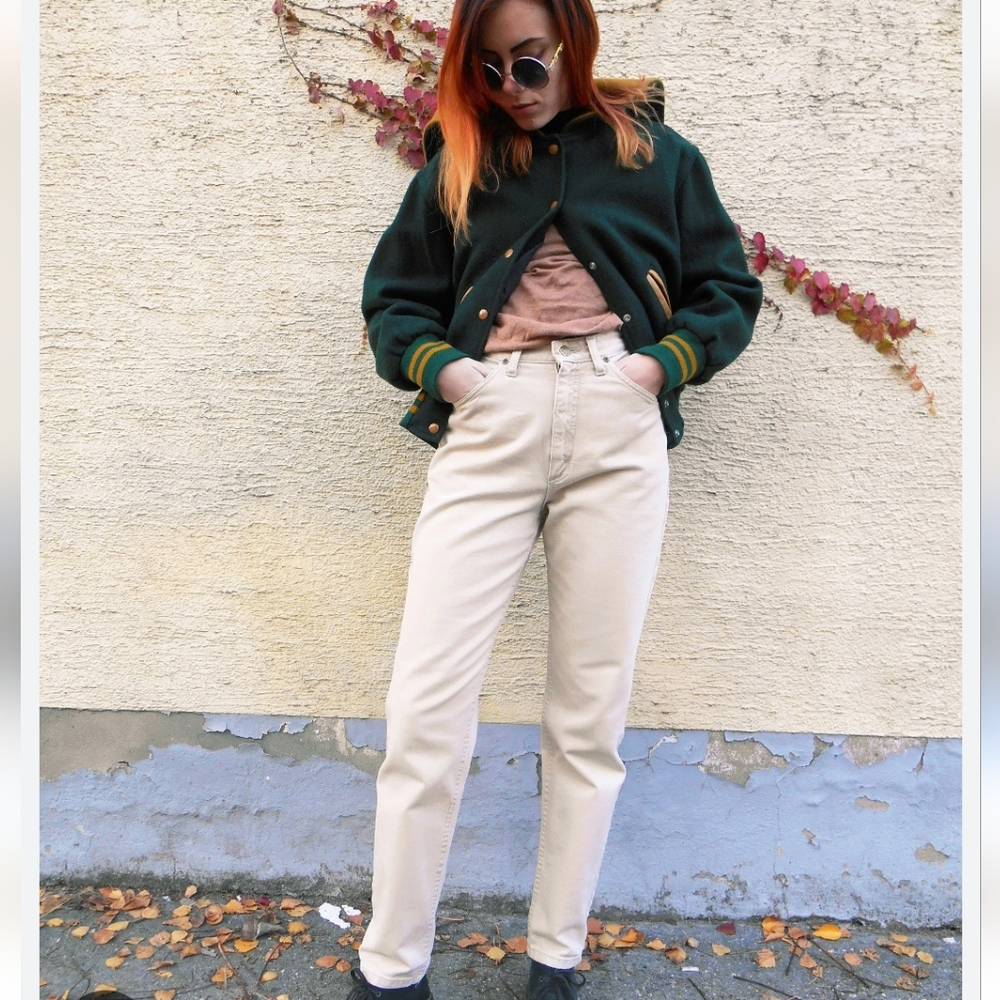 Vintage *cp* 90's Lee relaxed straight fit cream colored dad jeans 38x34